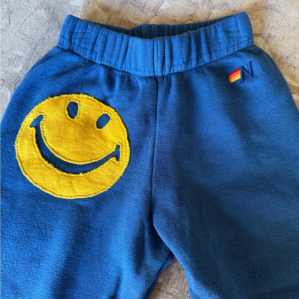 Aviator Nation Kids Blue Joggers with Smiley Face and Stripped Blue Hoodie Set - Picture 13 of 16